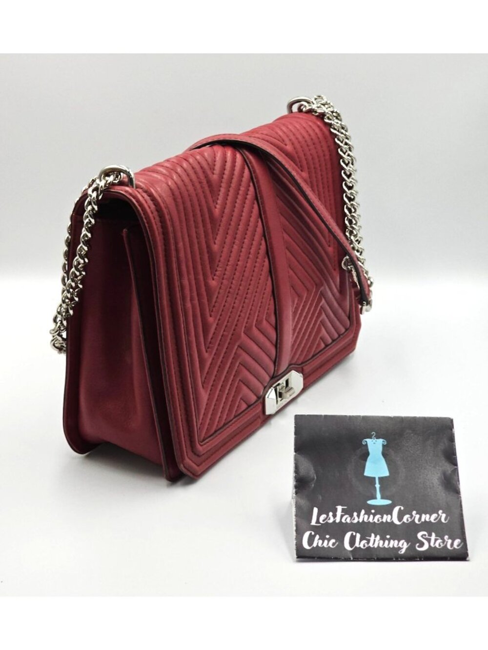 Rebecca Minkoff Women's Red Chevron leather Quilted Love Crossbody Bag Sz M 2558 - Picture 12 of 16